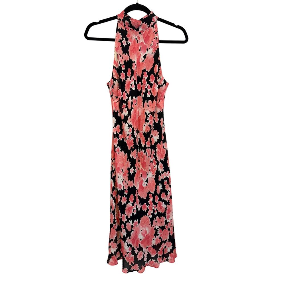 Evan-Picone Halter Dress 8 Pink Floral Midi Cottagecore Bohemian Dainty Feminine
